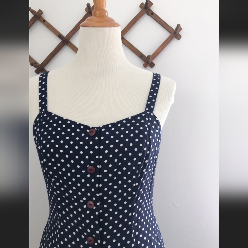 The Limited Polka Dot Navy Fit & Flare Dress Excellent Vintage 90's Y2K